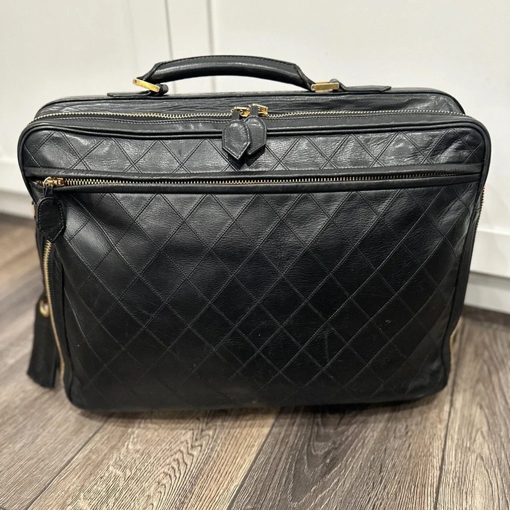 CHANEL Black Quilted Leather Briefcase